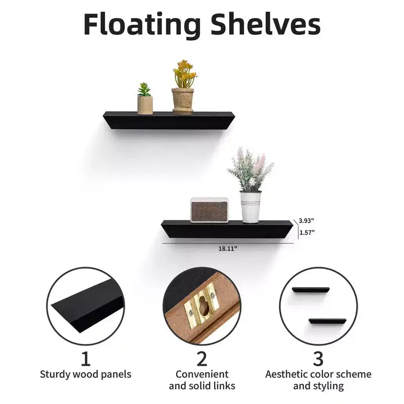 Étagères flottantes, étagères murales noires en bois MDF