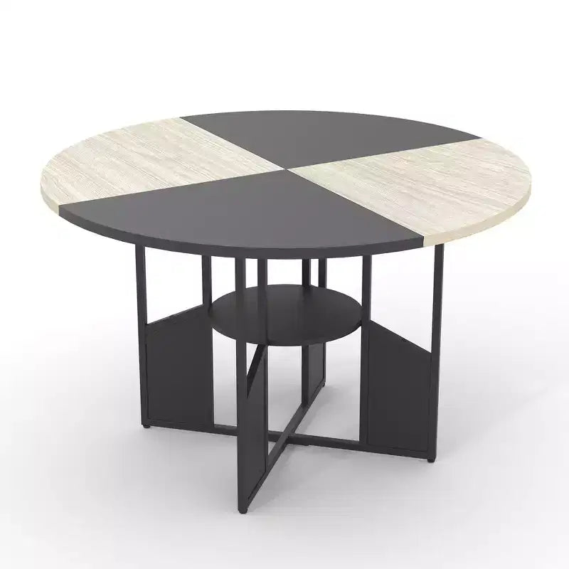 Table à manger ronde, table de salle à manger de cuisine circulaire avec étagère de rangement à 2 niveaux