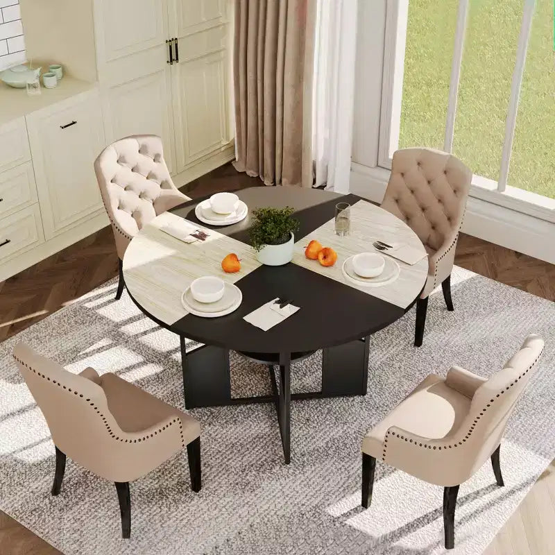 Table à manger ronde, table de salle à manger de cuisine circulaire avec étagère de rangement à 2 niveaux
