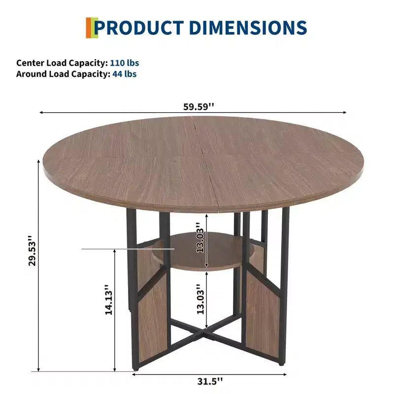 Table à manger ronde, table de salle à manger de cuisine circulaire avec étagère de rangement à 2 niveaux