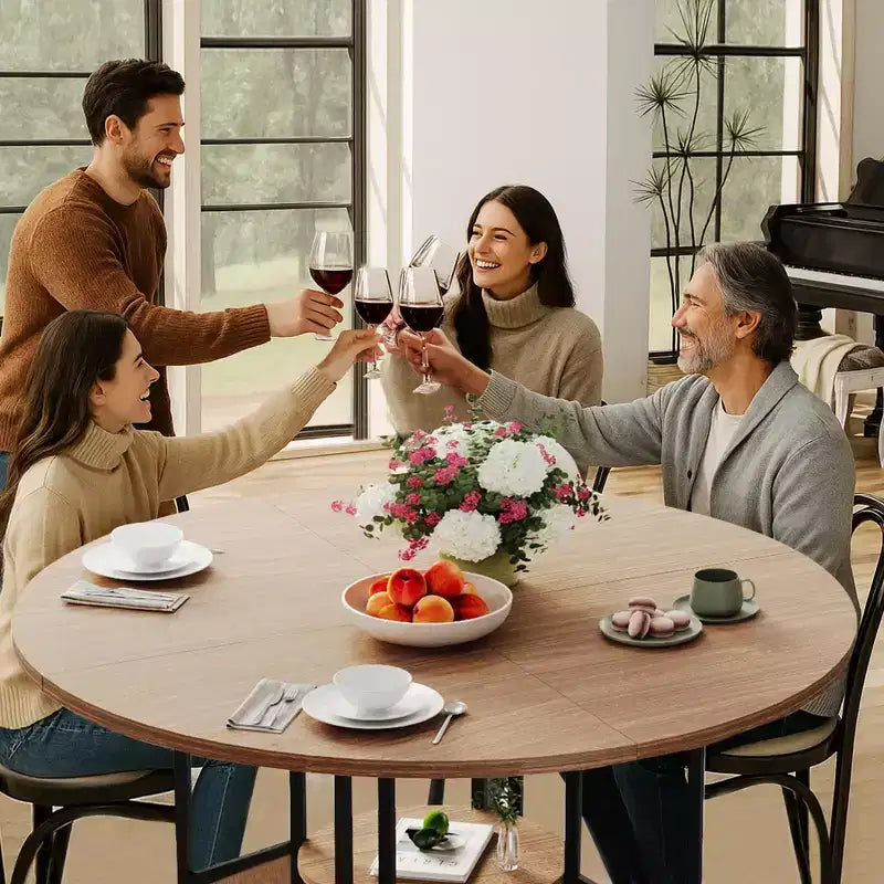 Table à manger ronde, table de salle à manger de cuisine circulaire avec étagère de rangement à 2 niveaux