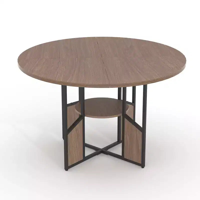 Table à manger ronde, table de salle à manger de cuisine circulaire avec étagère de rangement à 2 niveaux