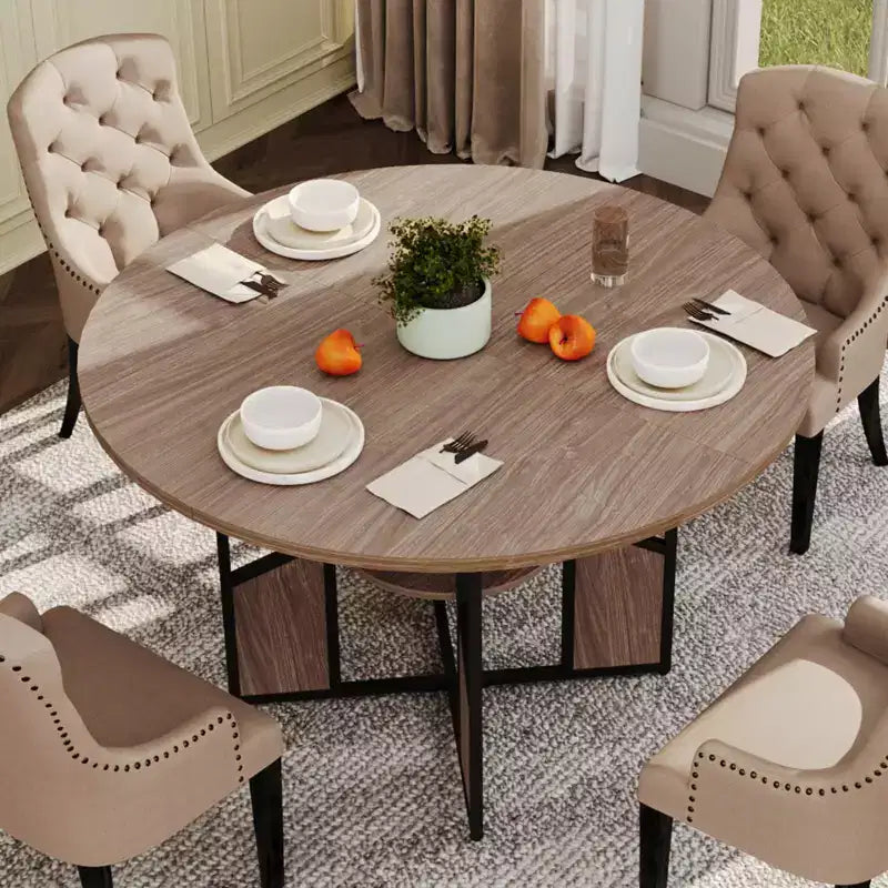Table à manger ronde, table de salle à manger de cuisine circulaire avec étagère de rangement à 2 niveaux