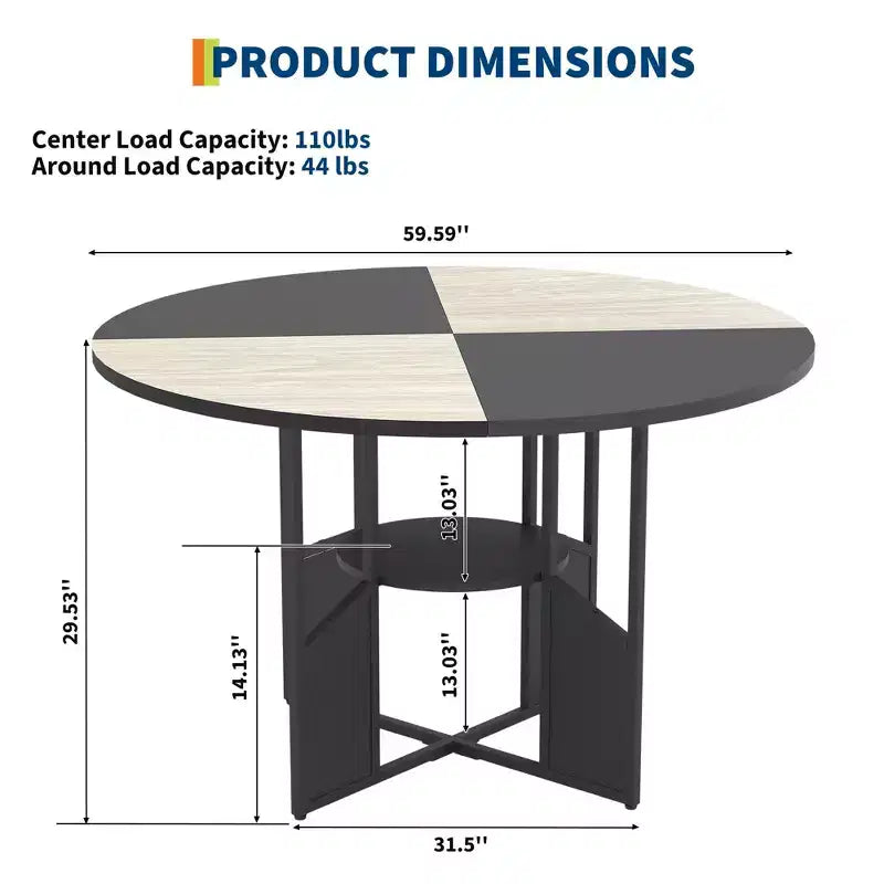 Table à manger ronde, table de salle à manger de cuisine circulaire avec étagère de rangement à 2 niveaux