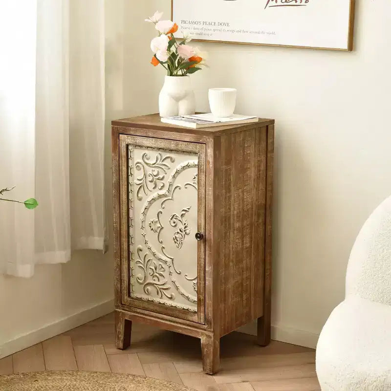 Table d'appoint florentine vintage avec panneau de porte floral