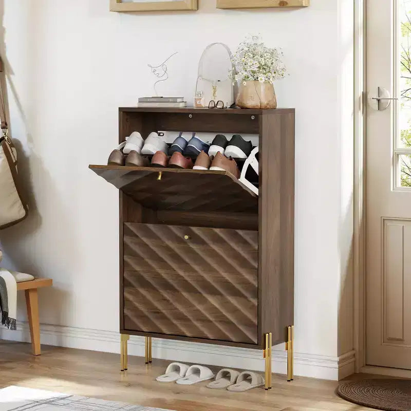 Meuble de rangement à chaussures autoportant moderne avec 2 tiroirs basculants