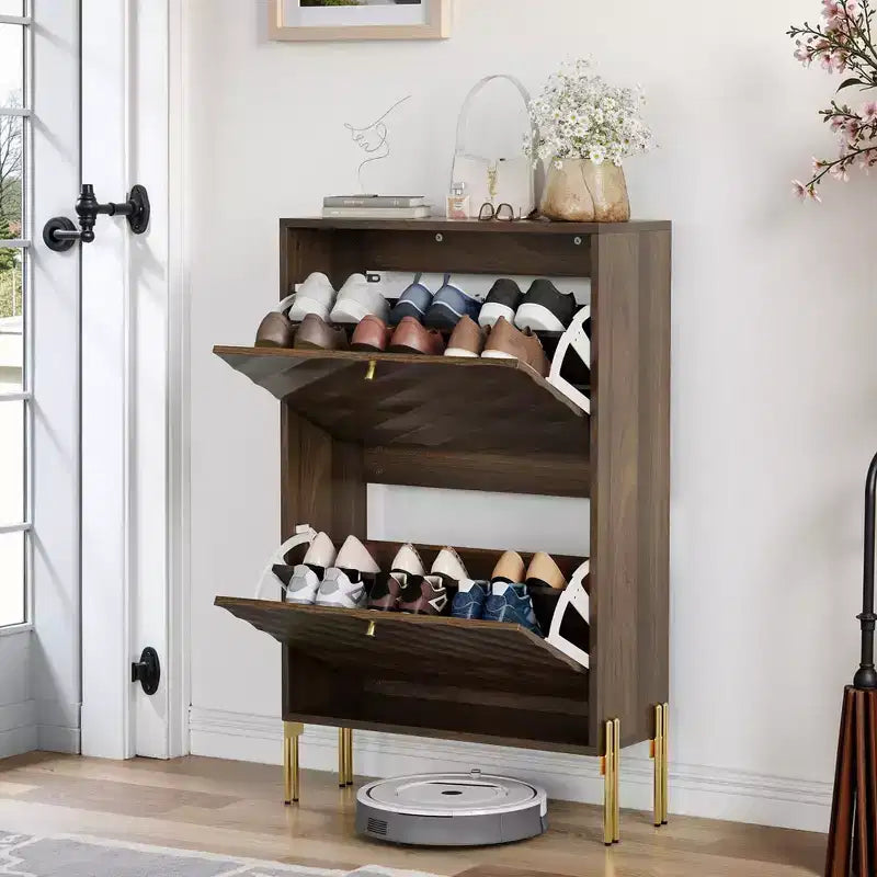 Meuble de rangement à chaussures autoportant moderne avec 2 tiroirs basculants