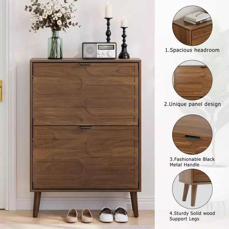 Meuble de rangement à chaussures autoportant moderne avec 2 tiroirs basculants
