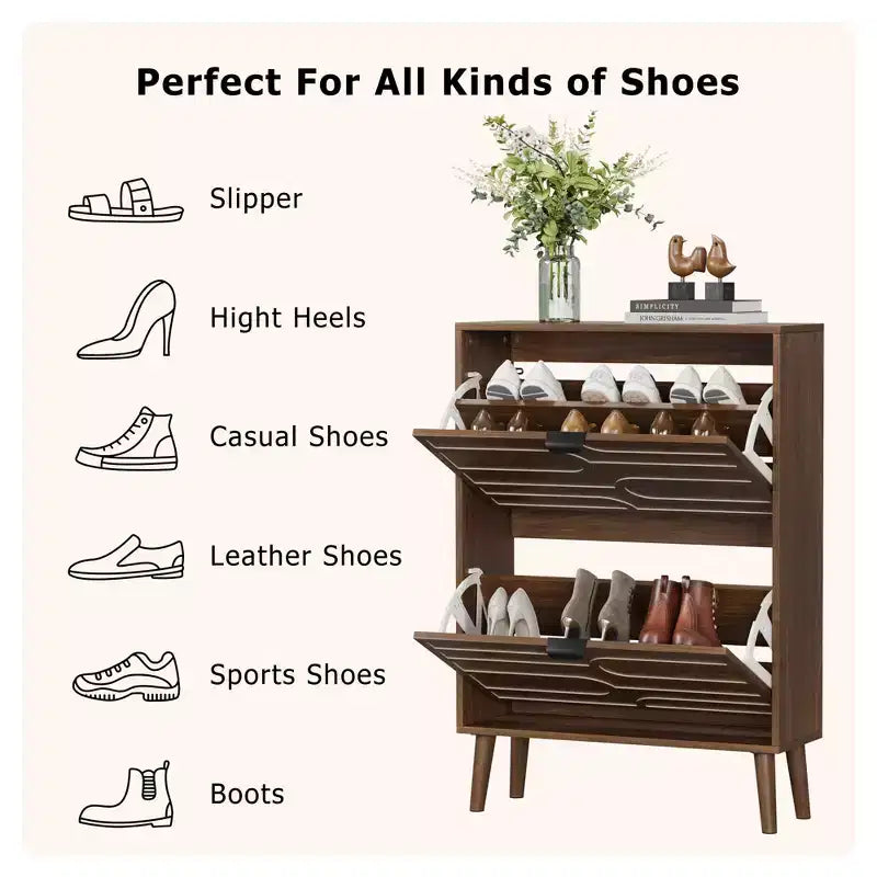 Meuble de rangement à chaussures autoportant moderne avec 2 tiroirs basculants