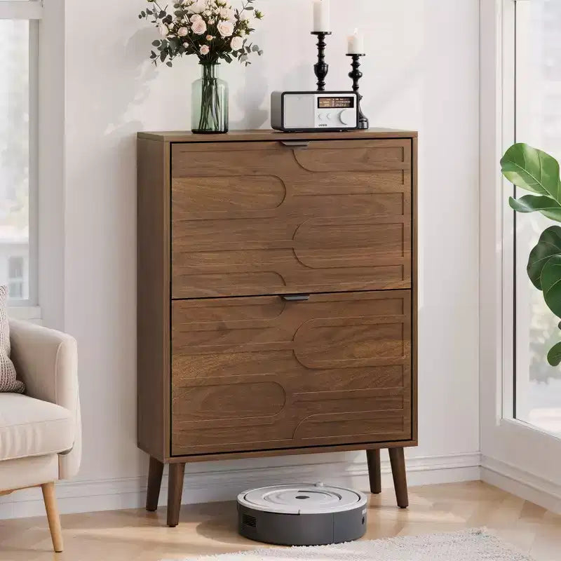 Meuble de rangement à chaussures autoportant moderne avec 2 tiroirs basculants