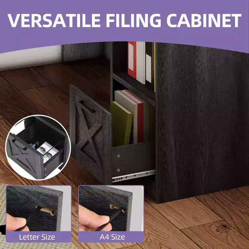 Bureau d'angle en L avec tiroir de classement et armoire de rangement