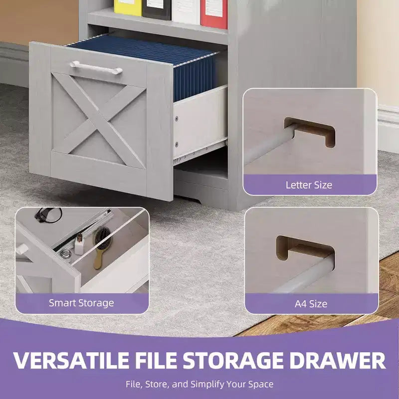 Bureau d'angle en L avec tiroir de classement et armoire de rangement