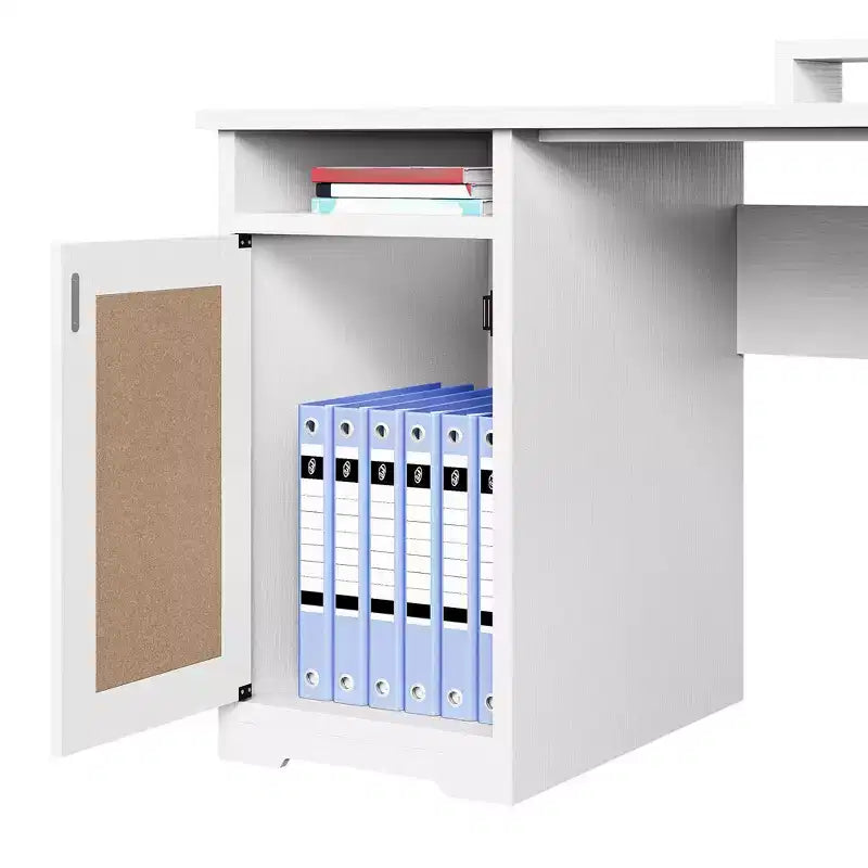 Bureau d'angle en L avec tiroir de classement et armoire de rangement