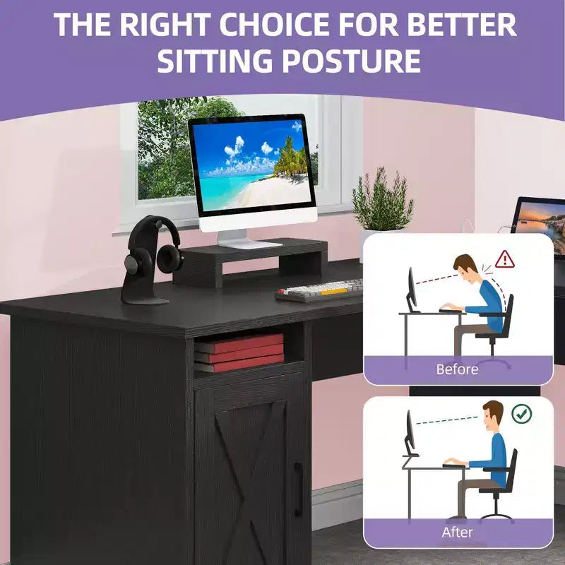 Bureau d'angle en L avec tiroir de classement et armoire de rangement