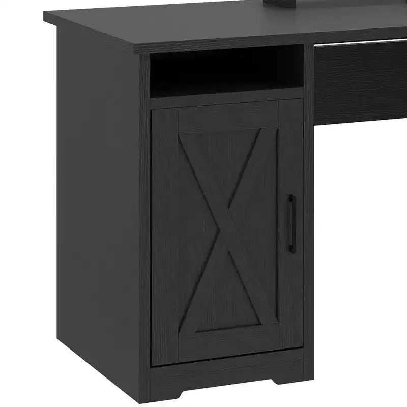 Bureau d'angle en L avec tiroir de classement et armoire de rangement