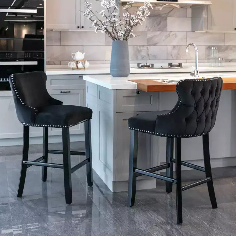 Tabourets de bar modernes en velours hauteur comptoir, tabourets de comptoir à dossier ailé