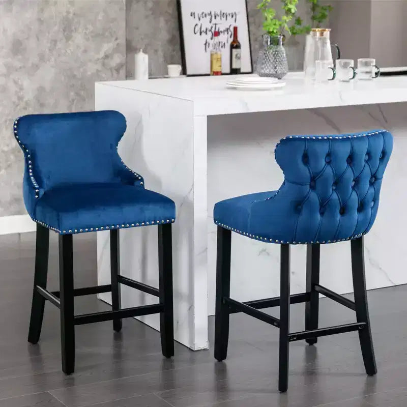 Tabourets de bar modernes en velours hauteur comptoir, tabourets de comptoir à dossier ailé