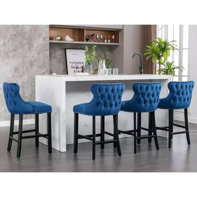 Tabourets de bar modernes en velours hauteur comptoir, tabourets de comptoir à dossier ailé