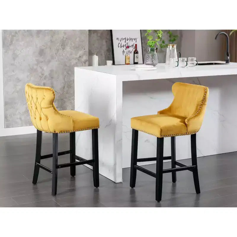 Tabourets de bar modernes en velours hauteur comptoir, tabourets de comptoir à dossier ailé