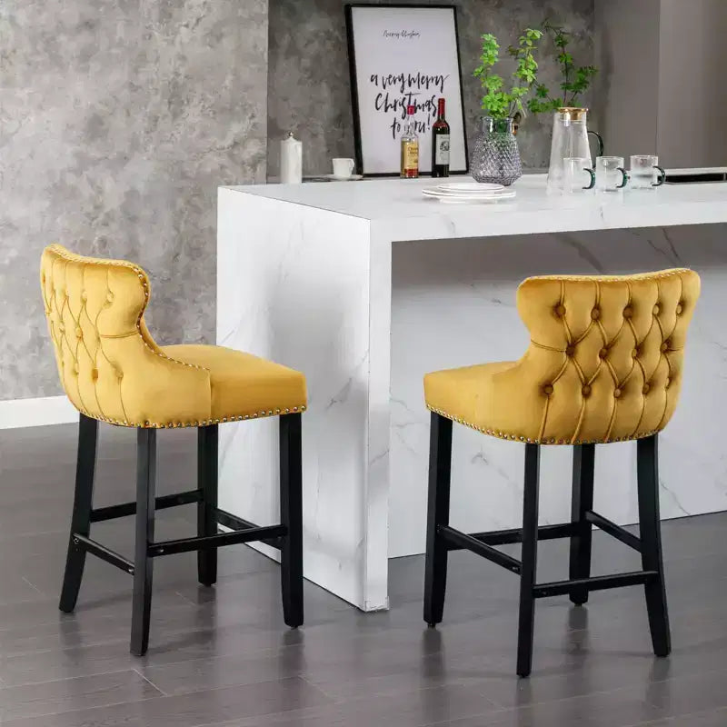 Tabourets de bar modernes en velours hauteur comptoir, tabourets de comptoir à dossier ailé