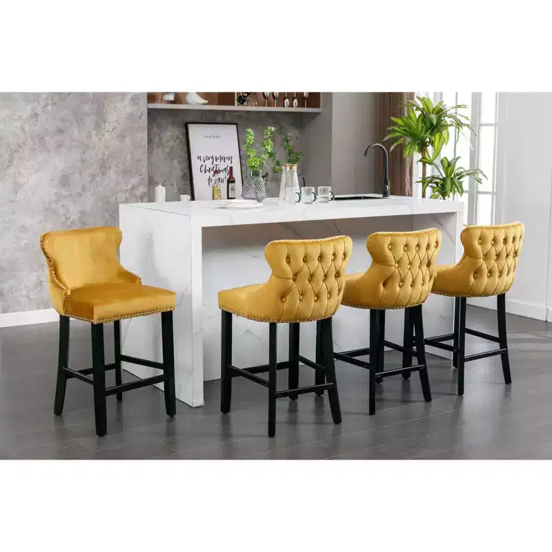 Tabourets de bar modernes en velours hauteur comptoir, tabourets de comptoir à dossier ailé