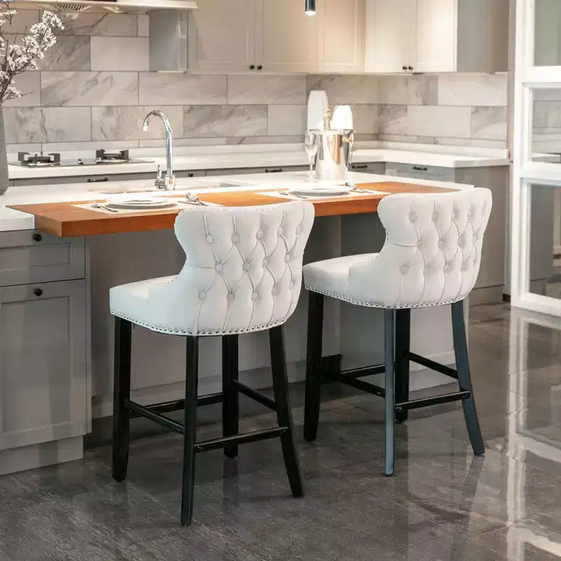 Tabourets de bar modernes en velours hauteur comptoir, tabourets de comptoir à dossier ailé