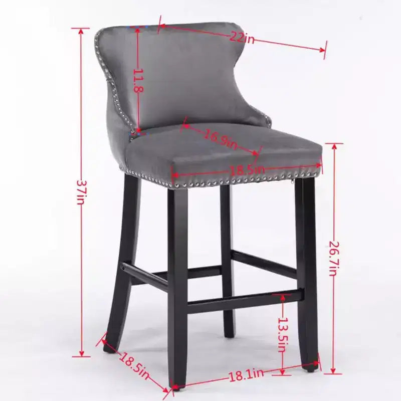 Tabourets de bar modernes en velours hauteur comptoir, tabourets de comptoir à dossier ailé