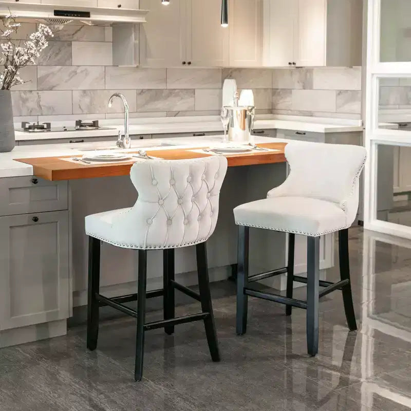 Tabourets de bar modernes en velours hauteur comptoir, tabourets de comptoir à dossier ailé