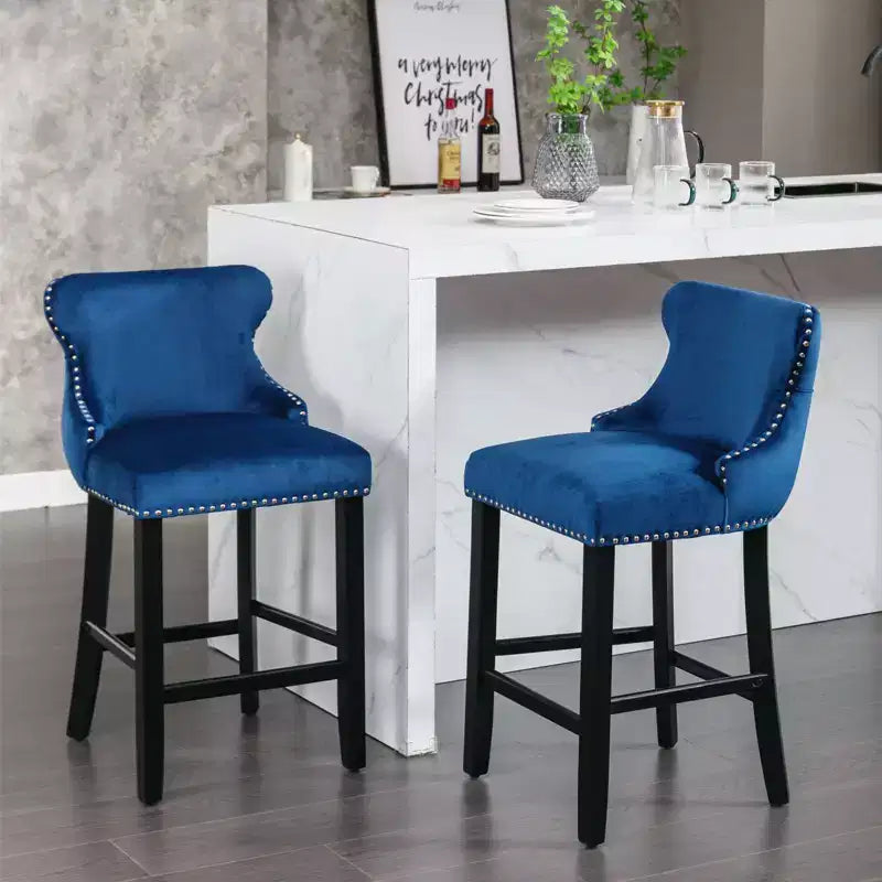Tabourets de bar modernes en velours hauteur comptoir, tabourets de comptoir à dossier ailé