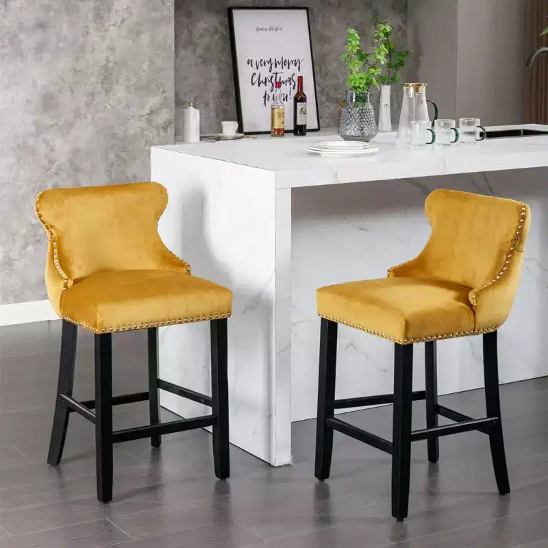 Tabourets de bar modernes en velours hauteur comptoir, tabourets de comptoir à dossier ailé