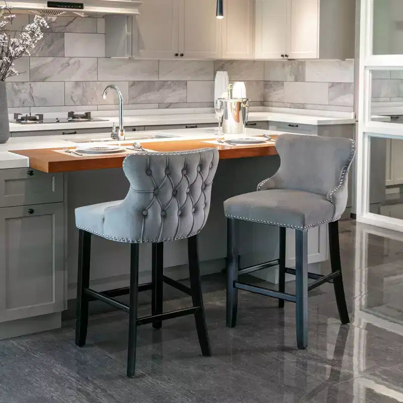 Okak Modern Velvet Bar Stools Counter Height Set of 2, Wing-Back Counter Stools, Upholstered Dining Chairs for Kitchen, Cafe
