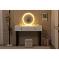 Coiffeuse moderne avec miroir rond, double tiroir et éclairage