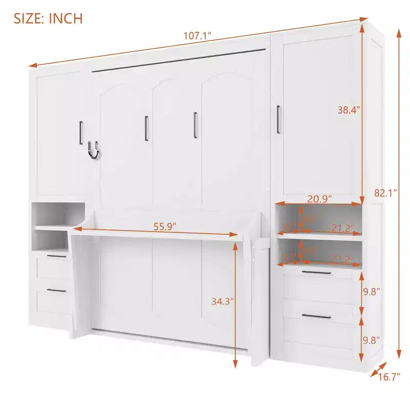 Lit escamotable mural complet avec armoire, Lit armoire escamotable pleine grandeur