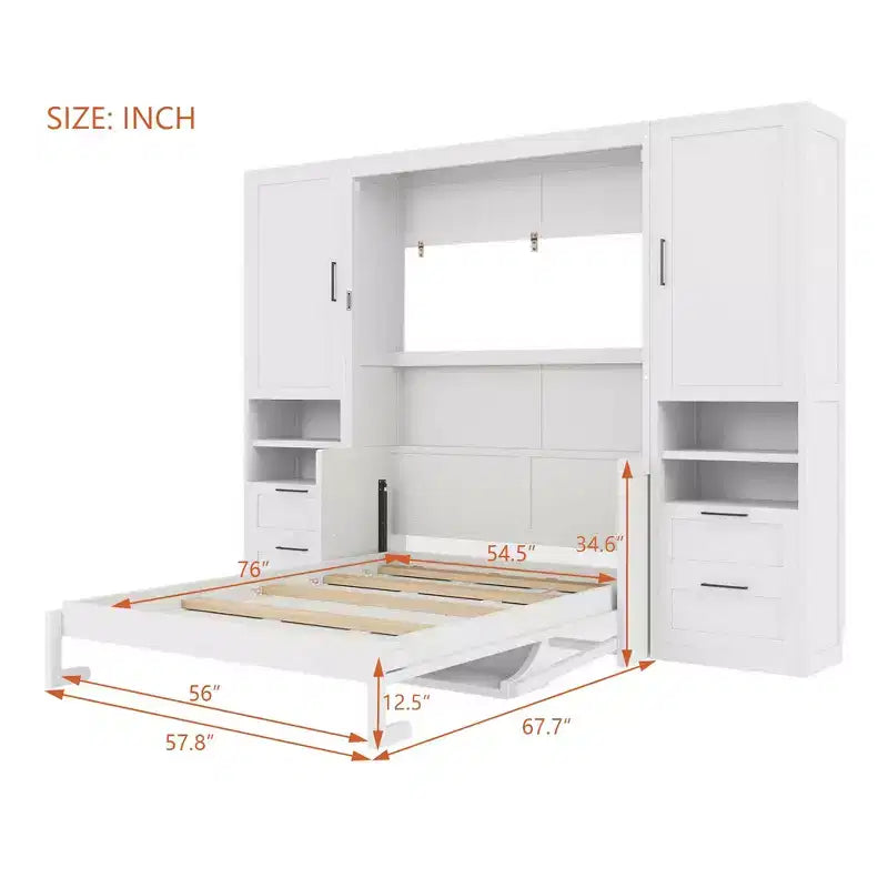 Lit escamotable mural complet avec armoire, Lit armoire escamotable pleine grandeur