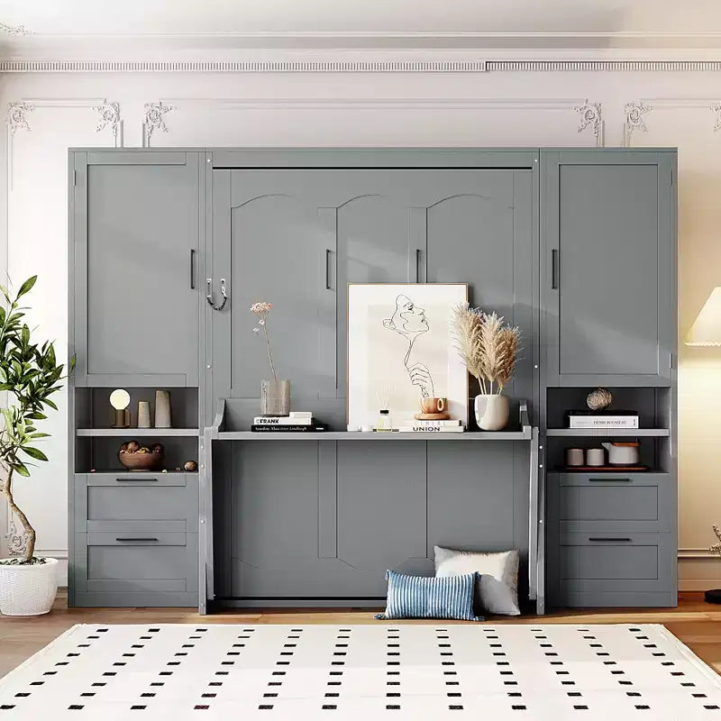 Lit escamotable mural complet avec armoire, Lit armoire escamotable pleine grandeur
