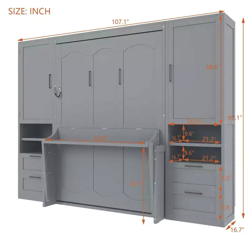 Lit escamotable mural complet avec armoire, Lit armoire escamotable pleine grandeur