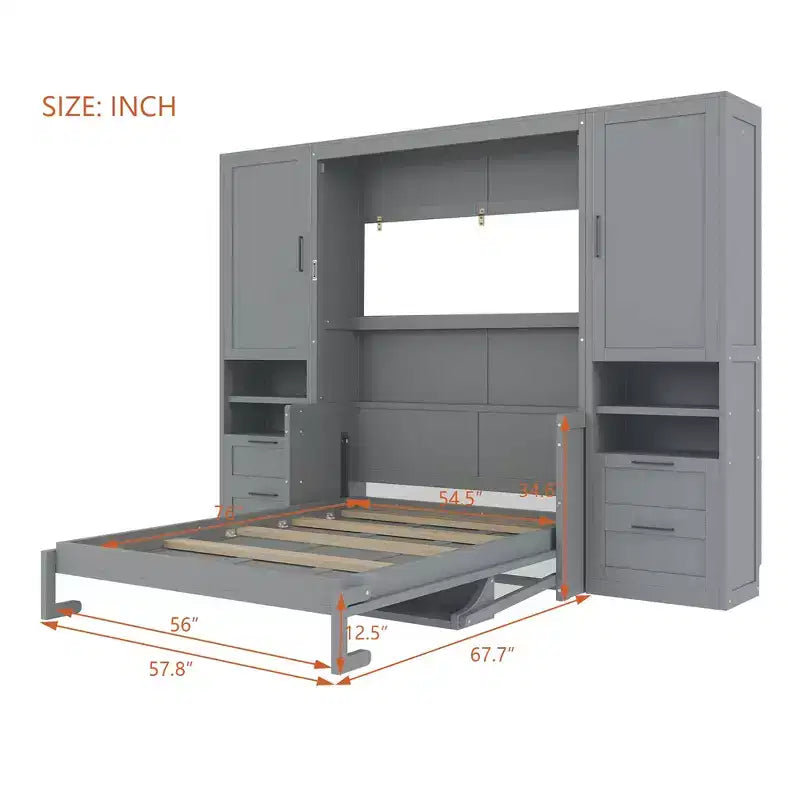 Lit escamotable mural complet avec armoire, Lit armoire escamotable pleine grandeur