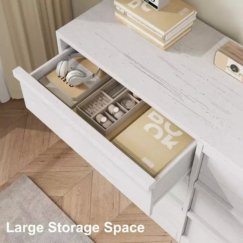 Commode, buffet en bois durable avec tiroirs, plateau spacieux