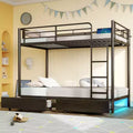 Greenstell Metal Bunk Bed, Bed Frame with Storage Drawers & Charging Station and LED Light ,with Safety Guardrail & Ladders Black