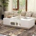 Table basse à LED blanc brillant avec rangement multi-zone et tiroir