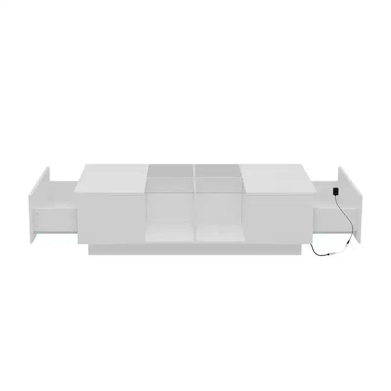 Table basse à LED blanc brillant avec rangement multi-zone et tiroir