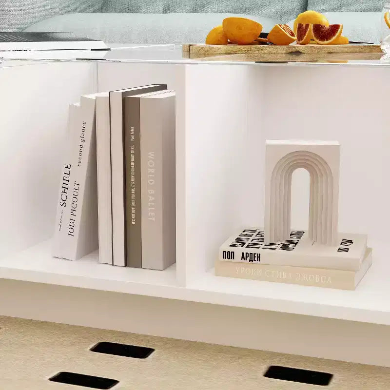 Table basse à LED blanc brillant avec rangement multi-zone et tiroir