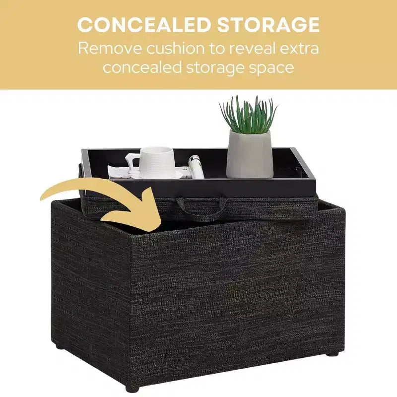 Pouf de rangement d’appoint avec plateau réversible