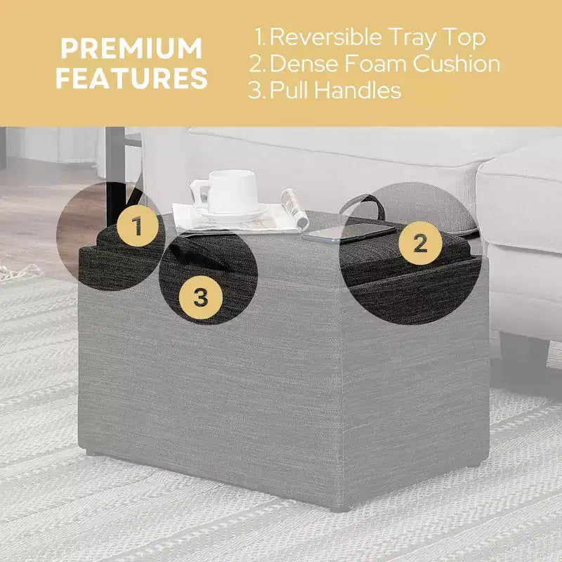 Pouf de rangement d’appoint avec plateau réversible