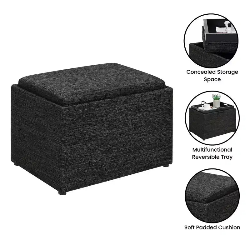 Pouf de rangement d’appoint avec plateau réversible