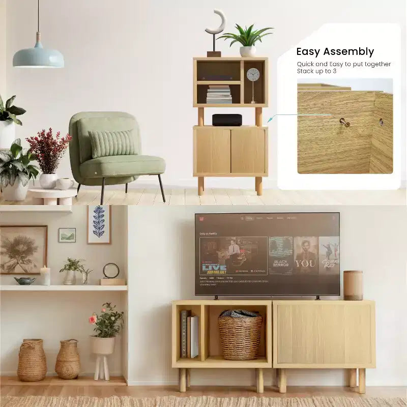 Table d'appoint cube de rangement empilable avec porte et étagères personnalisables