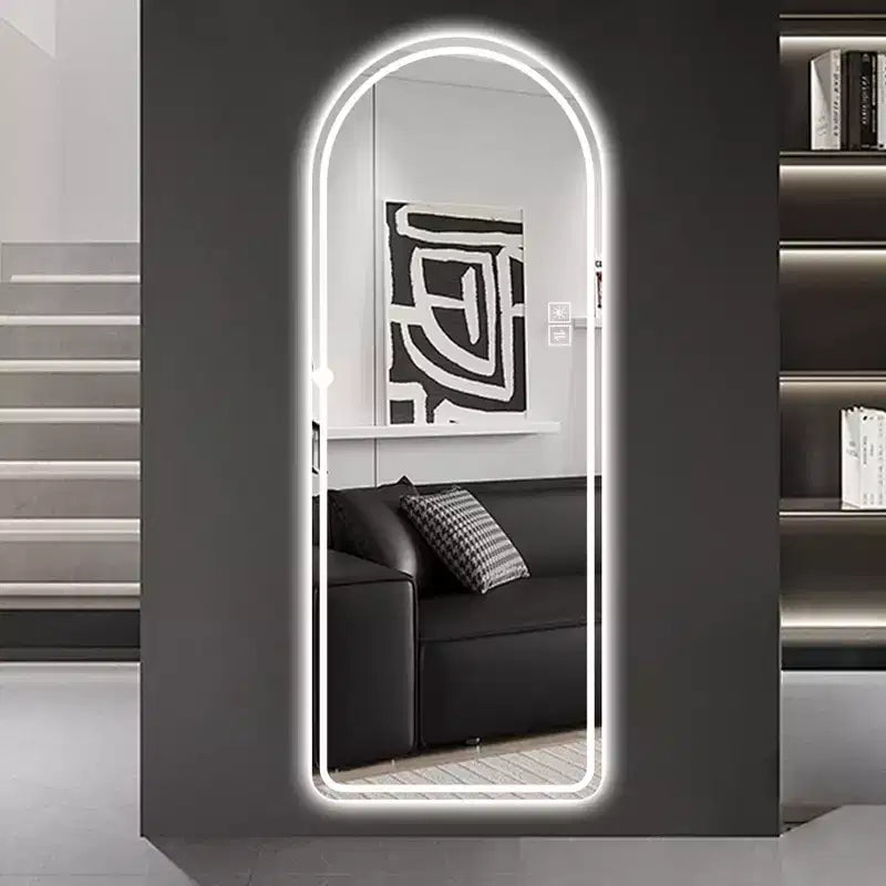 Miroir LED plein pied arqué avec modes d'éclairage réglables