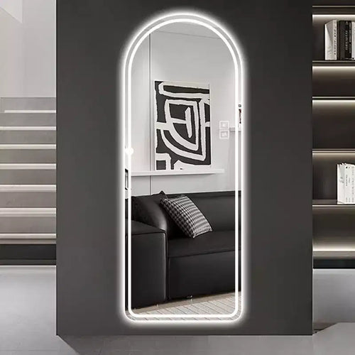 Miroir LED plein pied arqué avec modes d'éclairage réglables