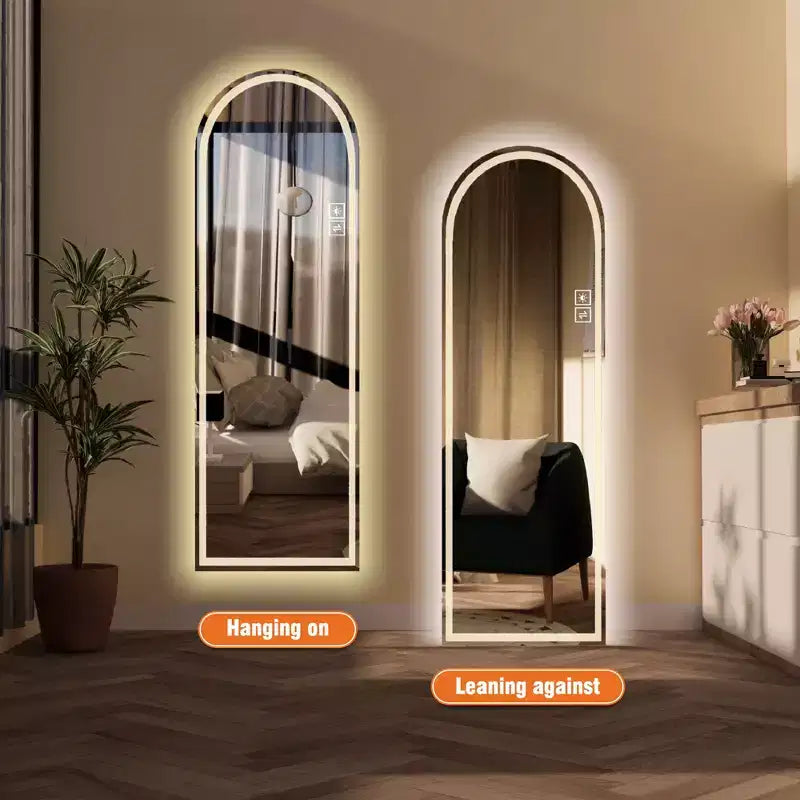 Miroir LED plein pied arqué avec modes d'éclairage réglables