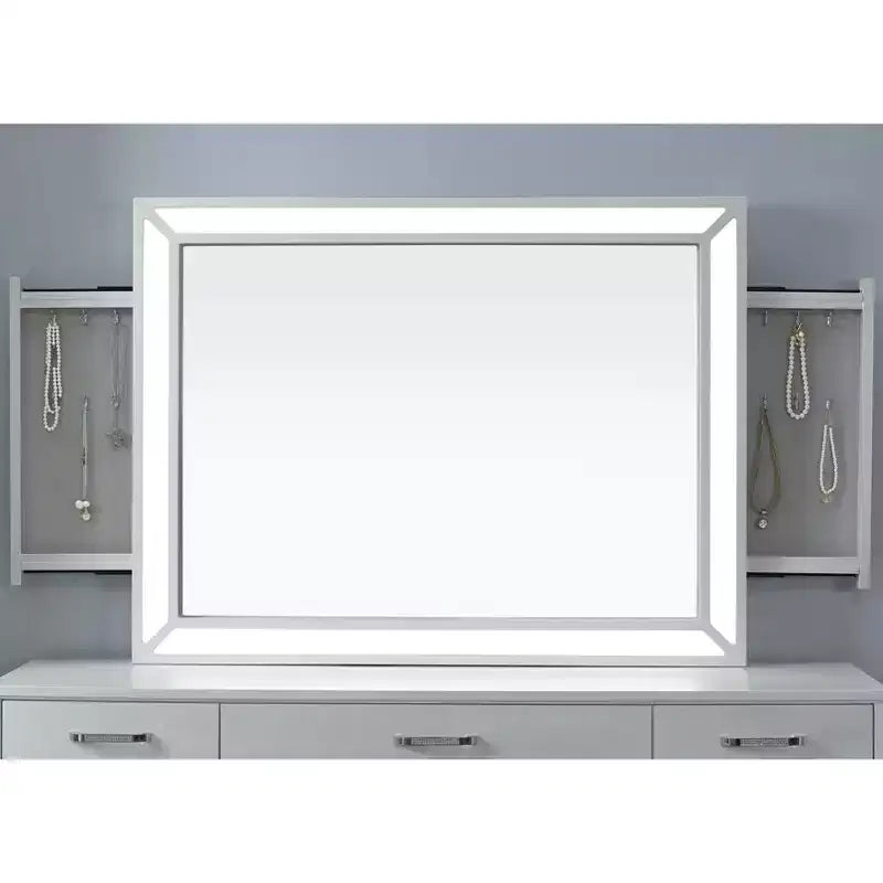 Miroir contemporain avec éclairage LED et prise USB, blanc lumineux